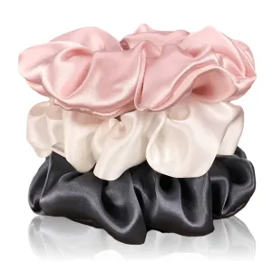 Silk Hair Ties - Charcoal Ivory and Pink