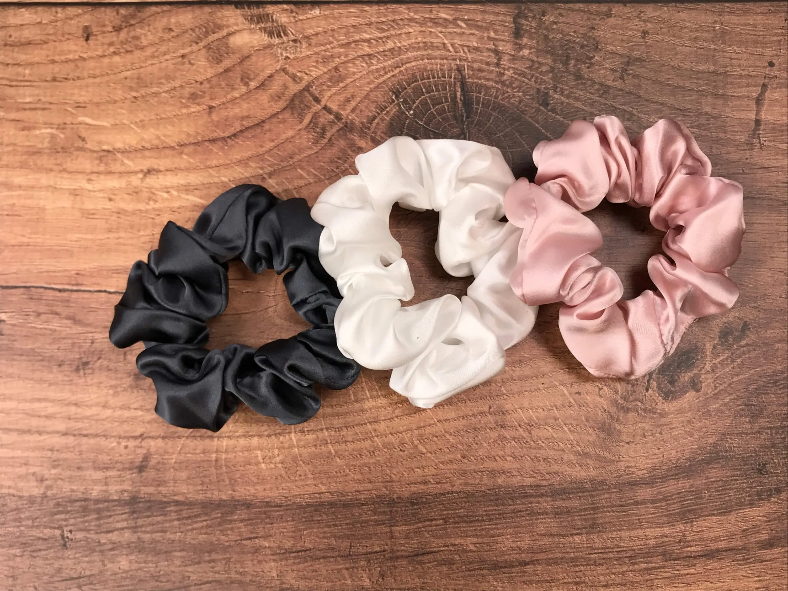 Silk Hair Ties - Charcoal Ivory and Pink