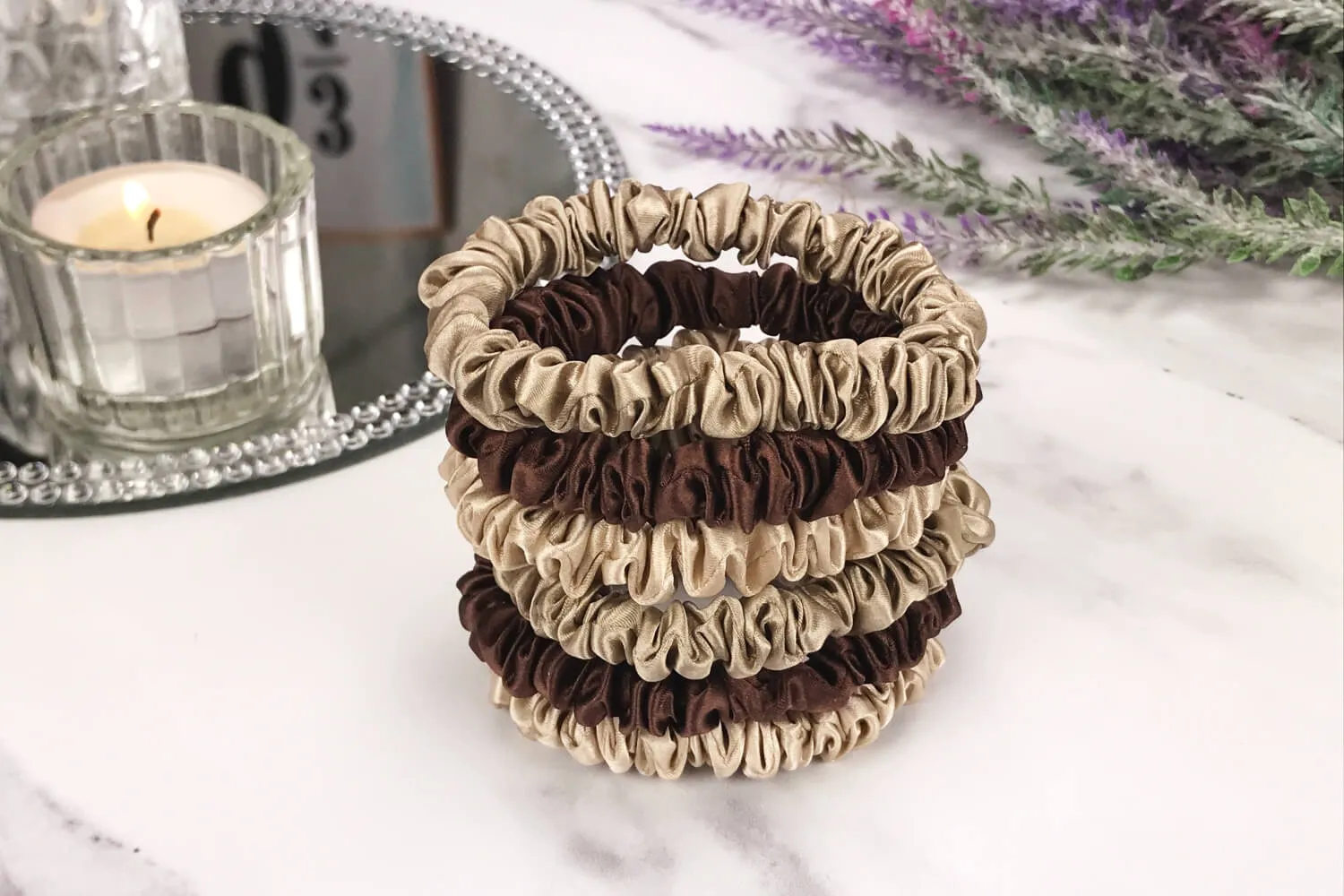 Silk Hair Ties - Chocolate, Taupe and Dark Taupe (Mini)