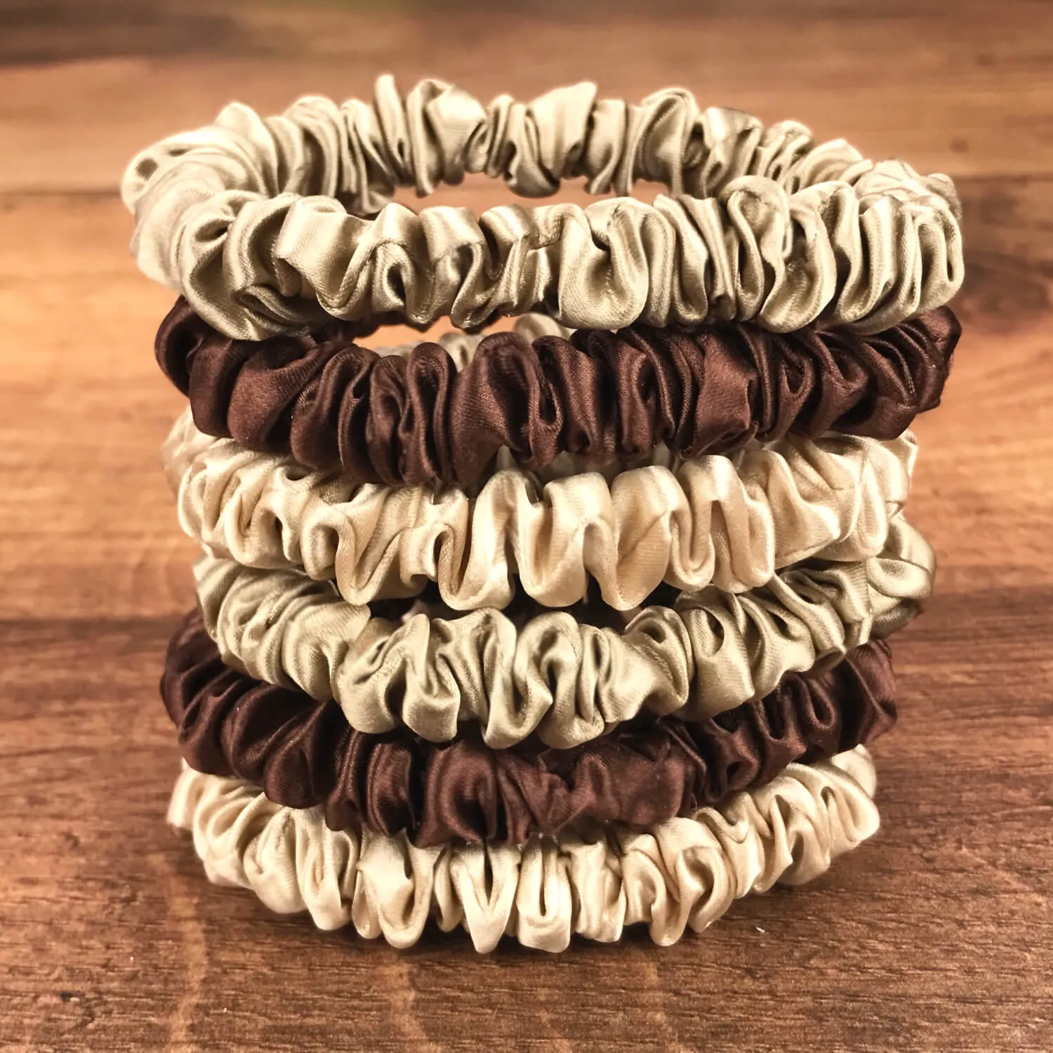 Silk Hair Ties - Chocolate, Taupe and Dark Taupe (Mini)