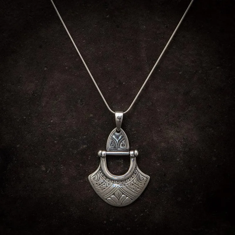 Silver Engraved Tuareg Hinged Pendant Necklace