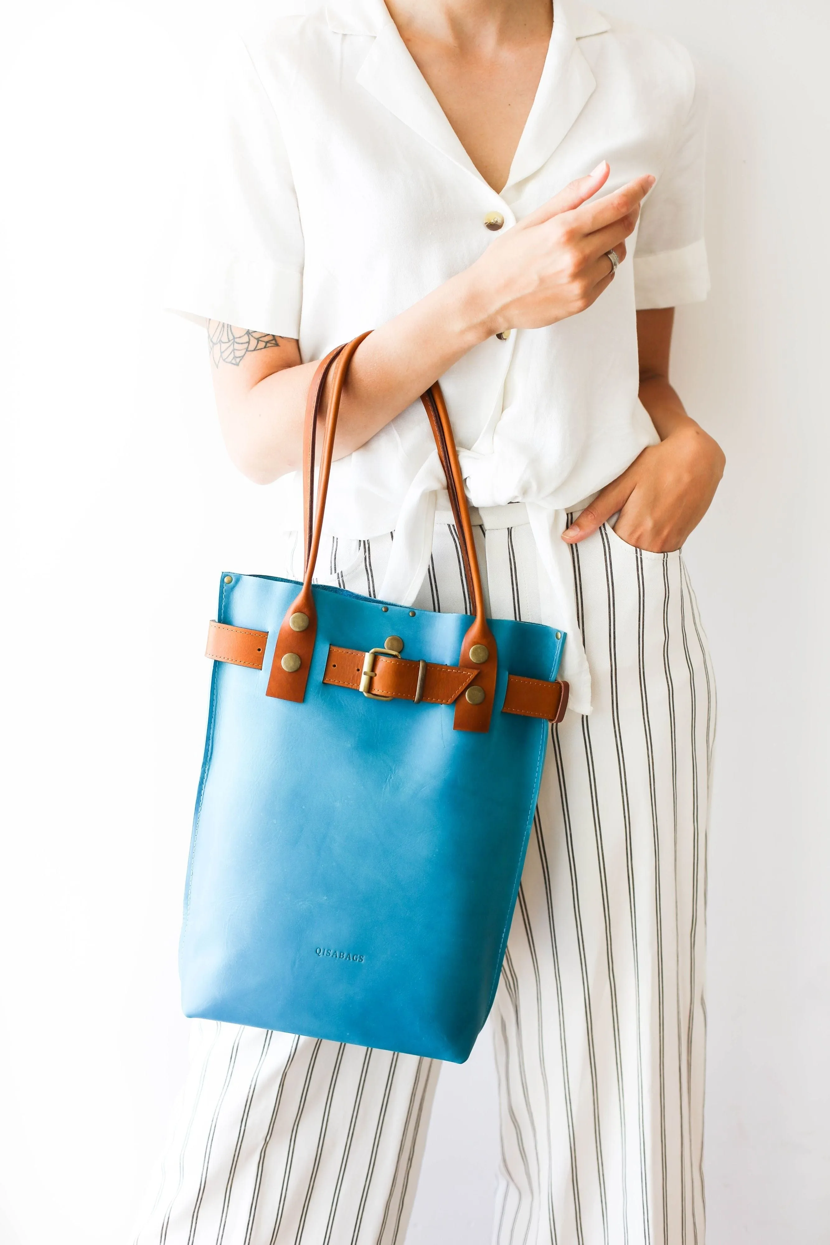 Sky Blue Leather Handbag