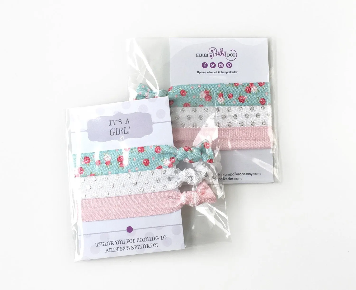 Sprinkle Baby Girl Shower Favors, Aqua and Pink Baby Shower, Hair Ties