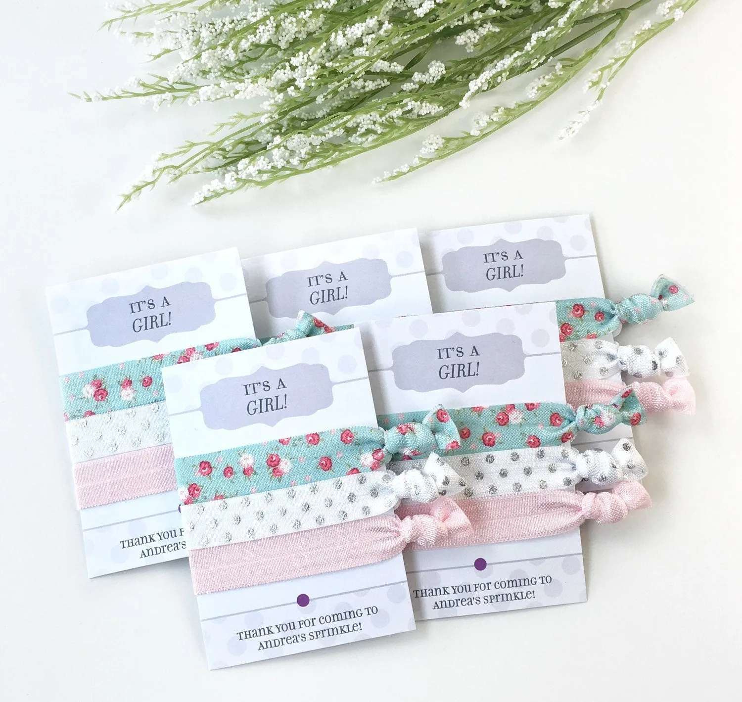 Sprinkle Baby Girl Shower Favors, Aqua and Pink Baby Shower, Hair Ties