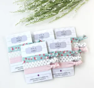 Sprinkle Baby Girl Shower Favors, Aqua and Pink Baby Shower, Hair Ties
