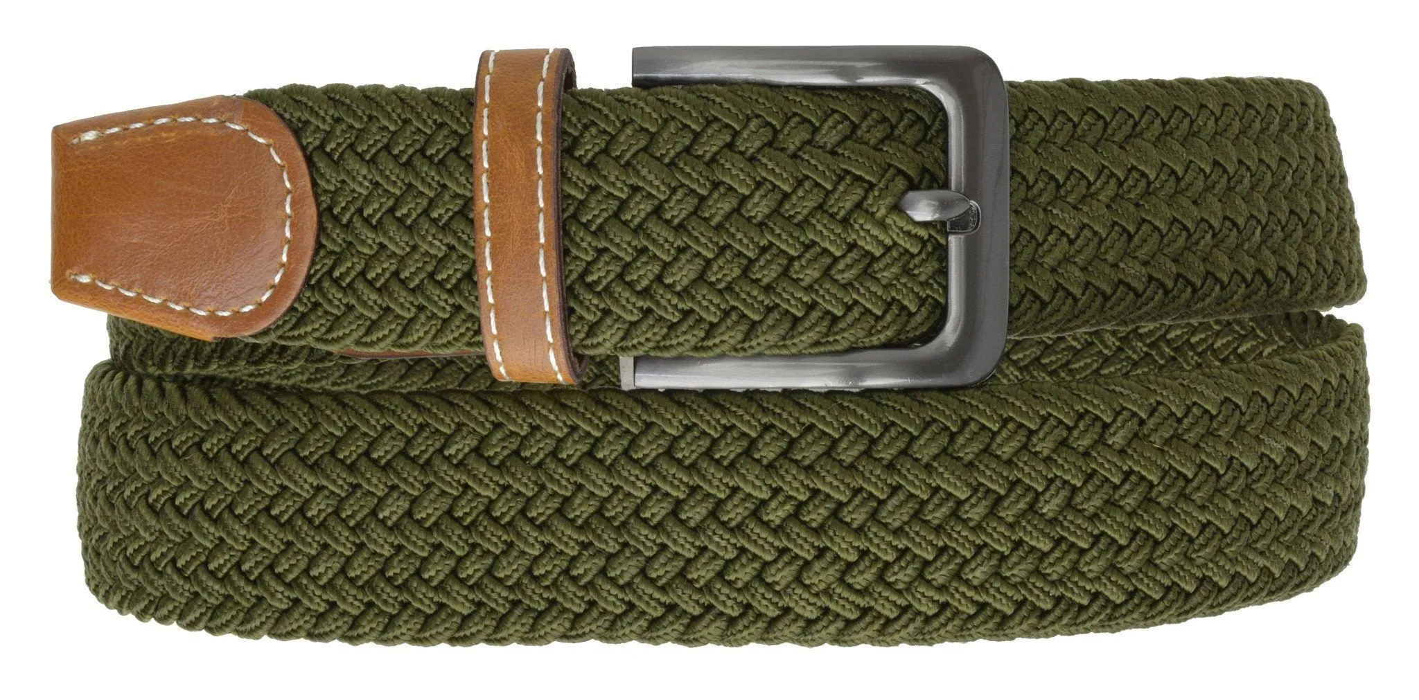 Square Silver Buckle Braided Elastic Stretch Belts