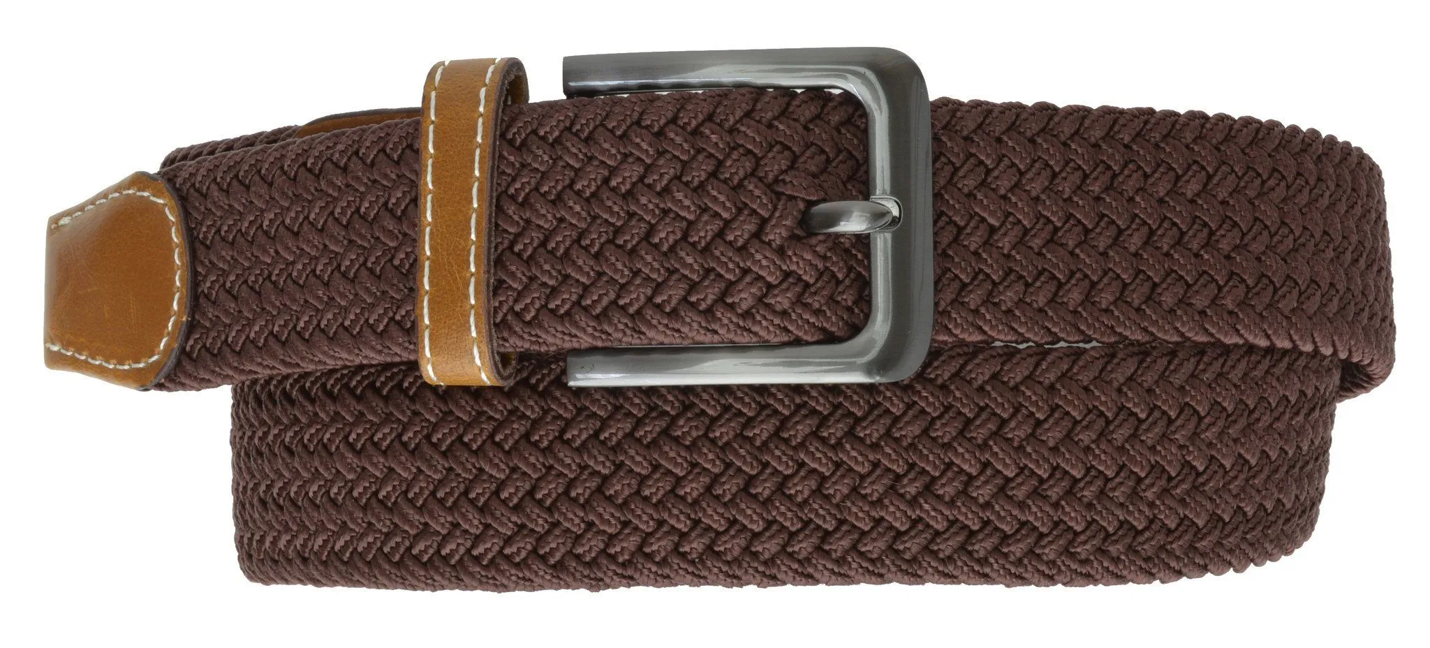 Square Silver Buckle Braided Elastic Stretch Belts