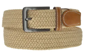 Square Silver Buckle Braided Elastic Stretch Belts