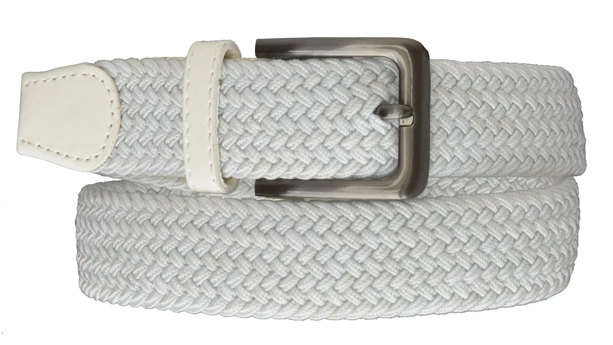 Square Silver Buckle Braided Elastic Stretch Belts