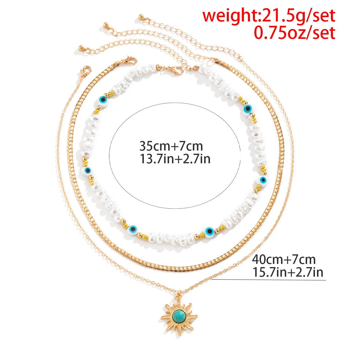 Stunning Eye Pearl & Sun Turquoise Pendant Necklace Sets