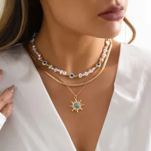 Stunning Eye Pearl & Sun Turquoise Pendant Necklace Sets