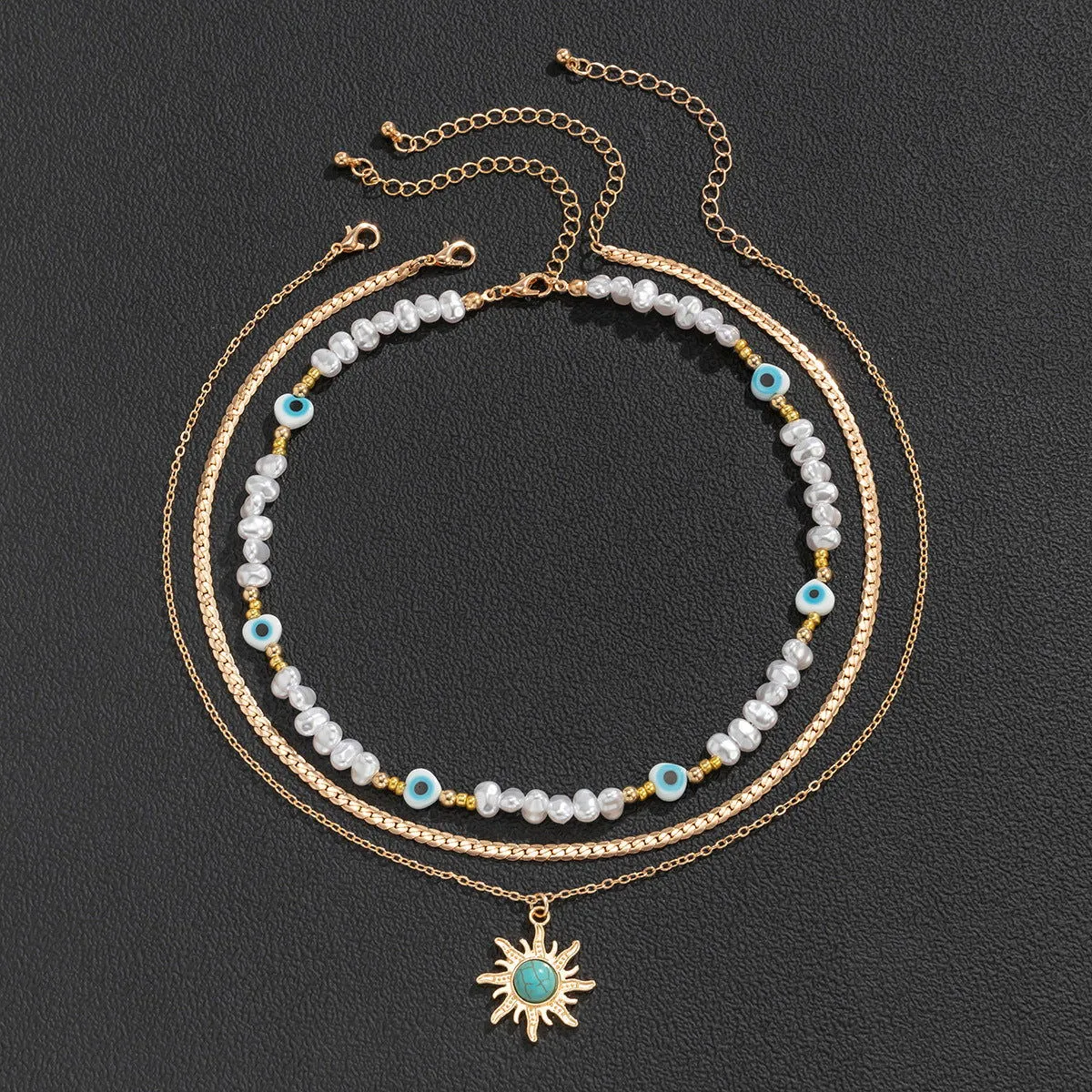 Stunning Eye Pearl & Sun Turquoise Pendant Necklace Sets