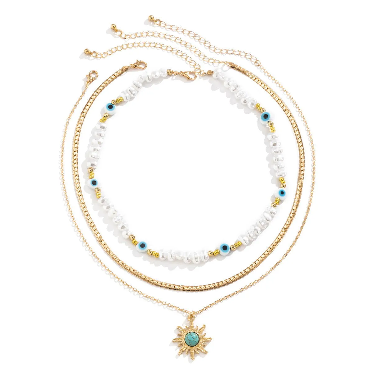 Stunning Eye Pearl & Sun Turquoise Pendant Necklace Sets