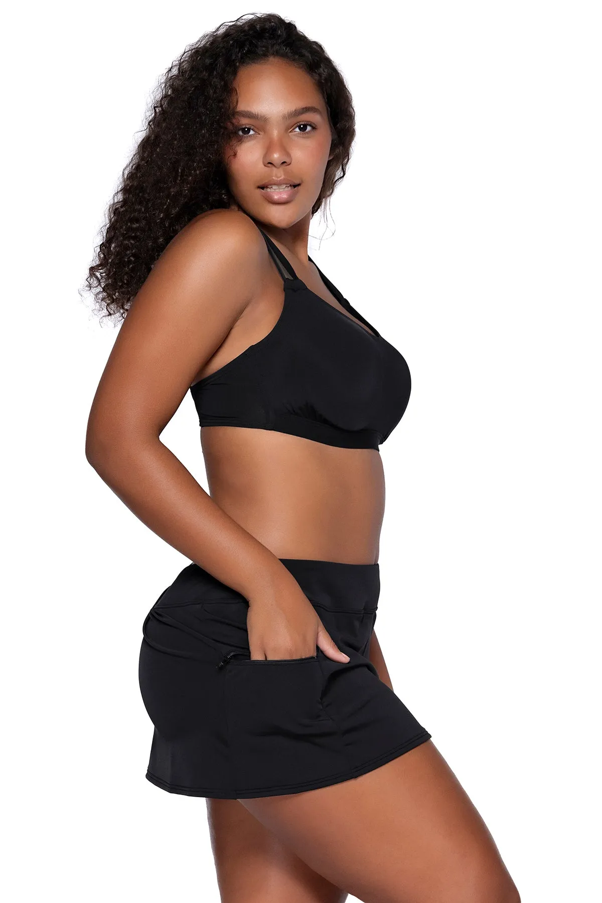 Sunsets Black Sporty Swim Skirt