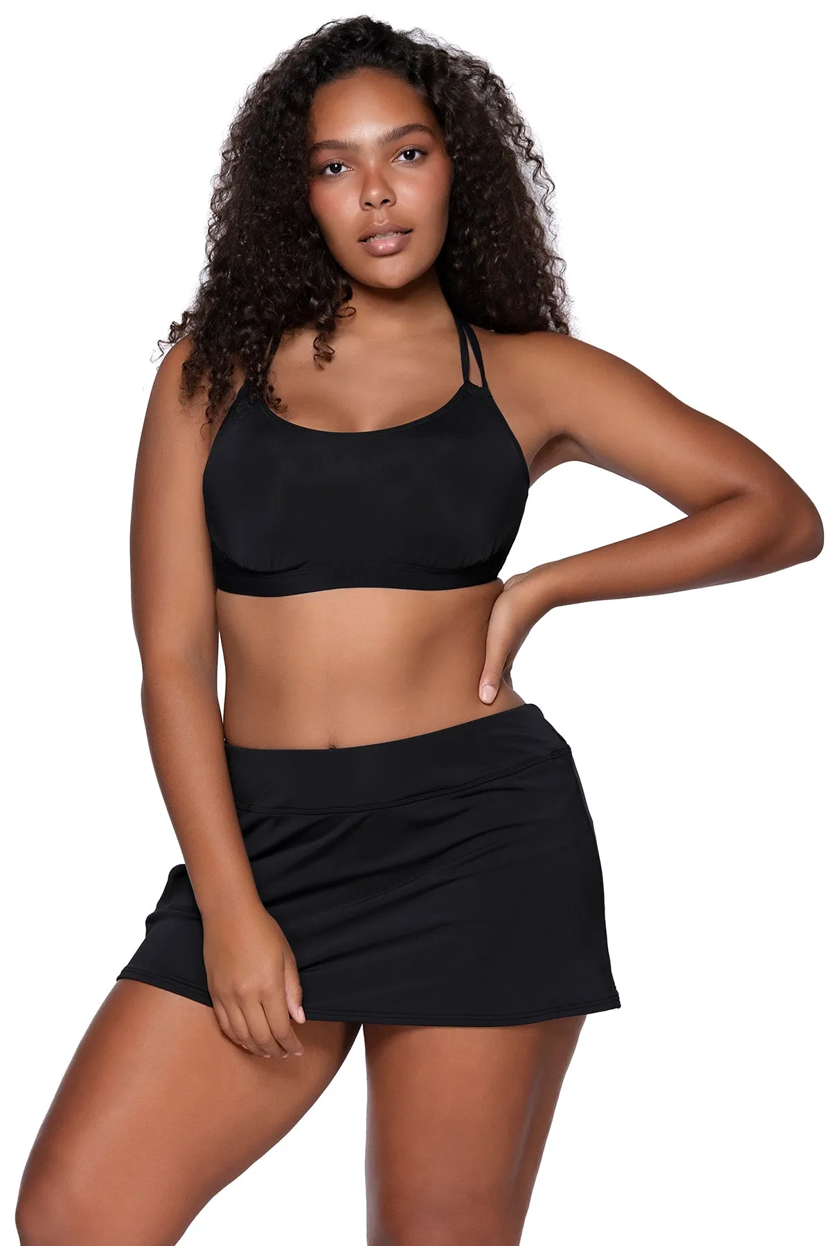 Sunsets Black Sporty Swim Skirt