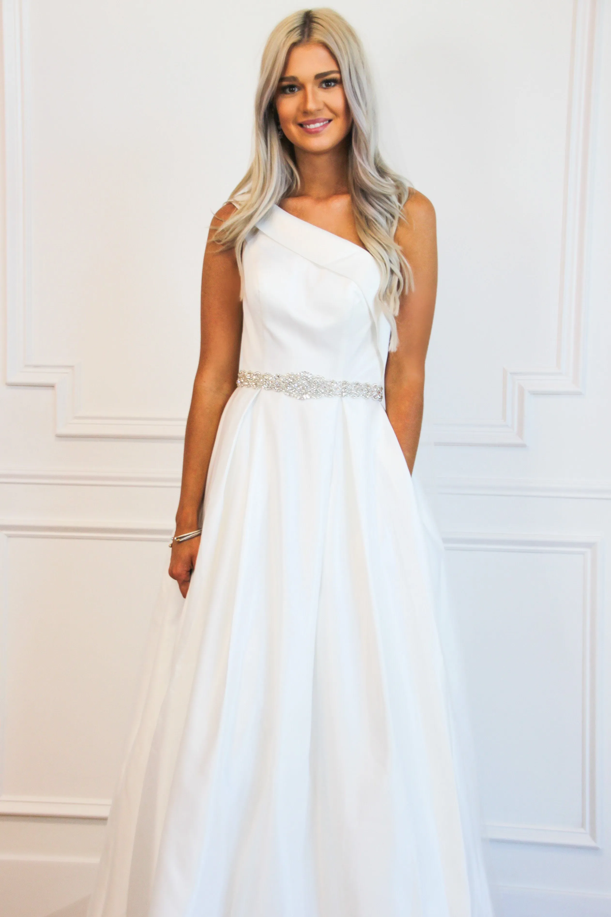 Timeless Beauty One Shoulder Ball Gown Wedding Dress: White