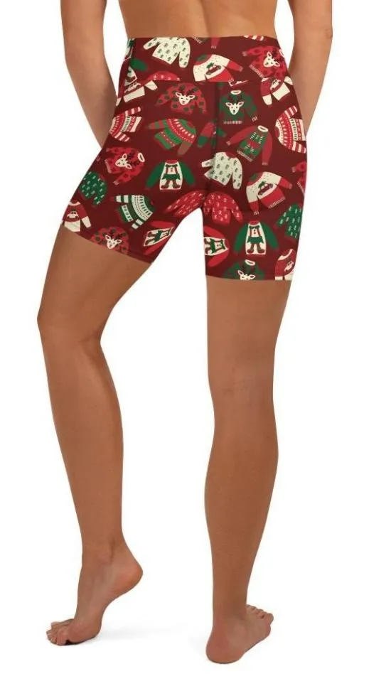 Ugly Christmas Sweater Pattern Yoga Shorts