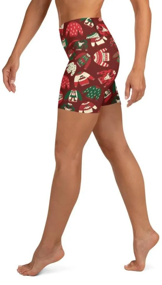 Ugly Christmas Sweater Pattern Yoga Shorts