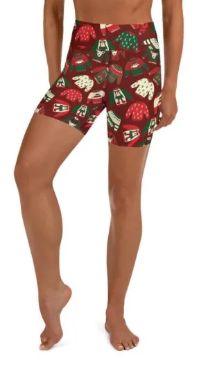 Ugly Christmas Sweater Pattern Yoga Shorts