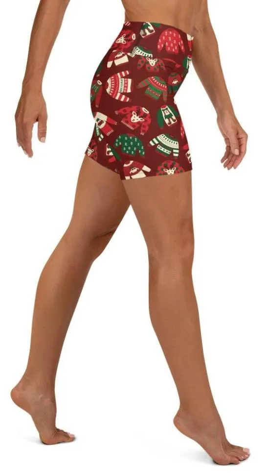 Ugly Christmas Sweater Pattern Yoga Shorts