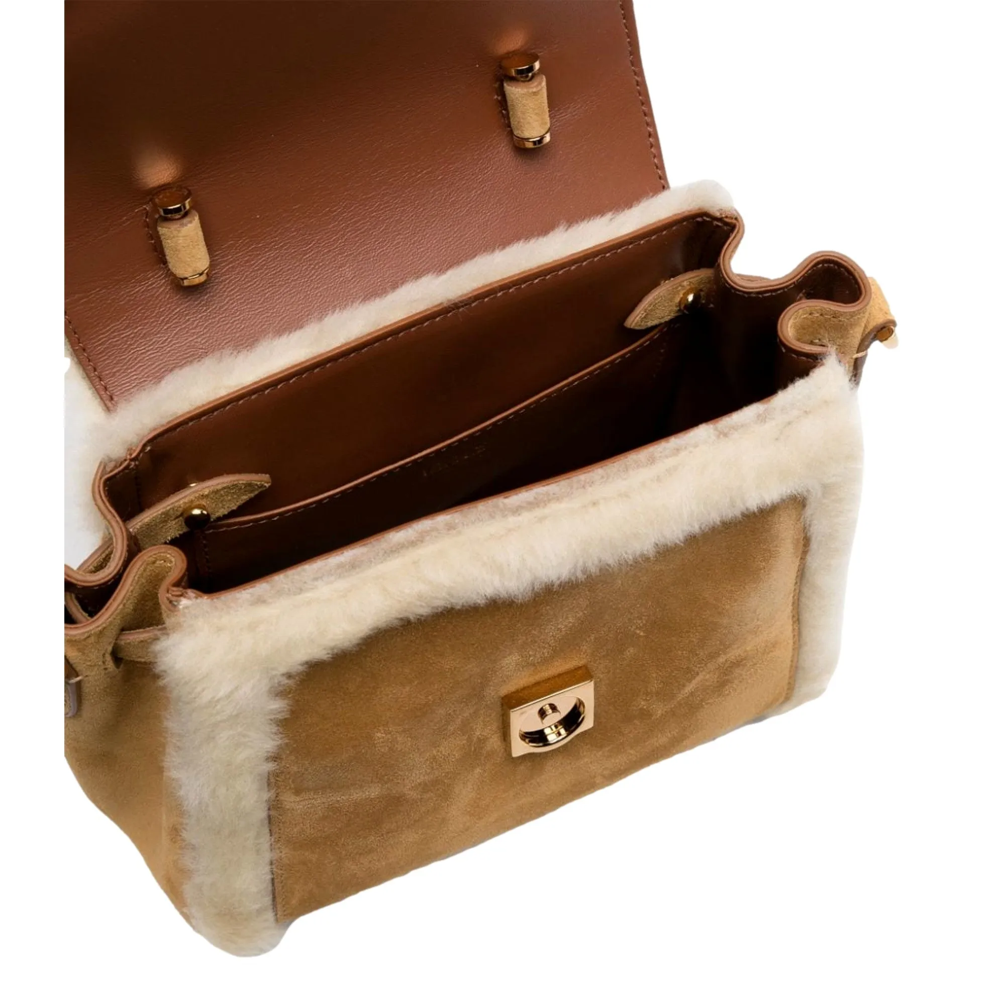 Versace La Medusa Mini Top-Handle Bag in Beige Sherling