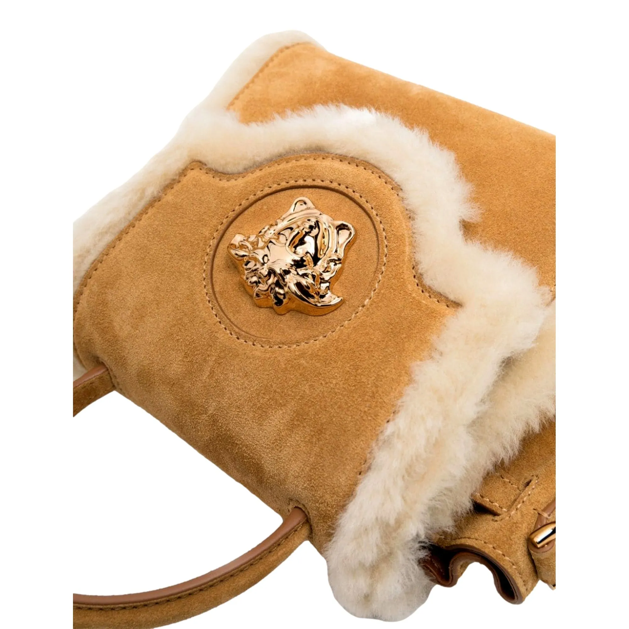Versace La Medusa Mini Top-Handle Bag in Beige Sherling