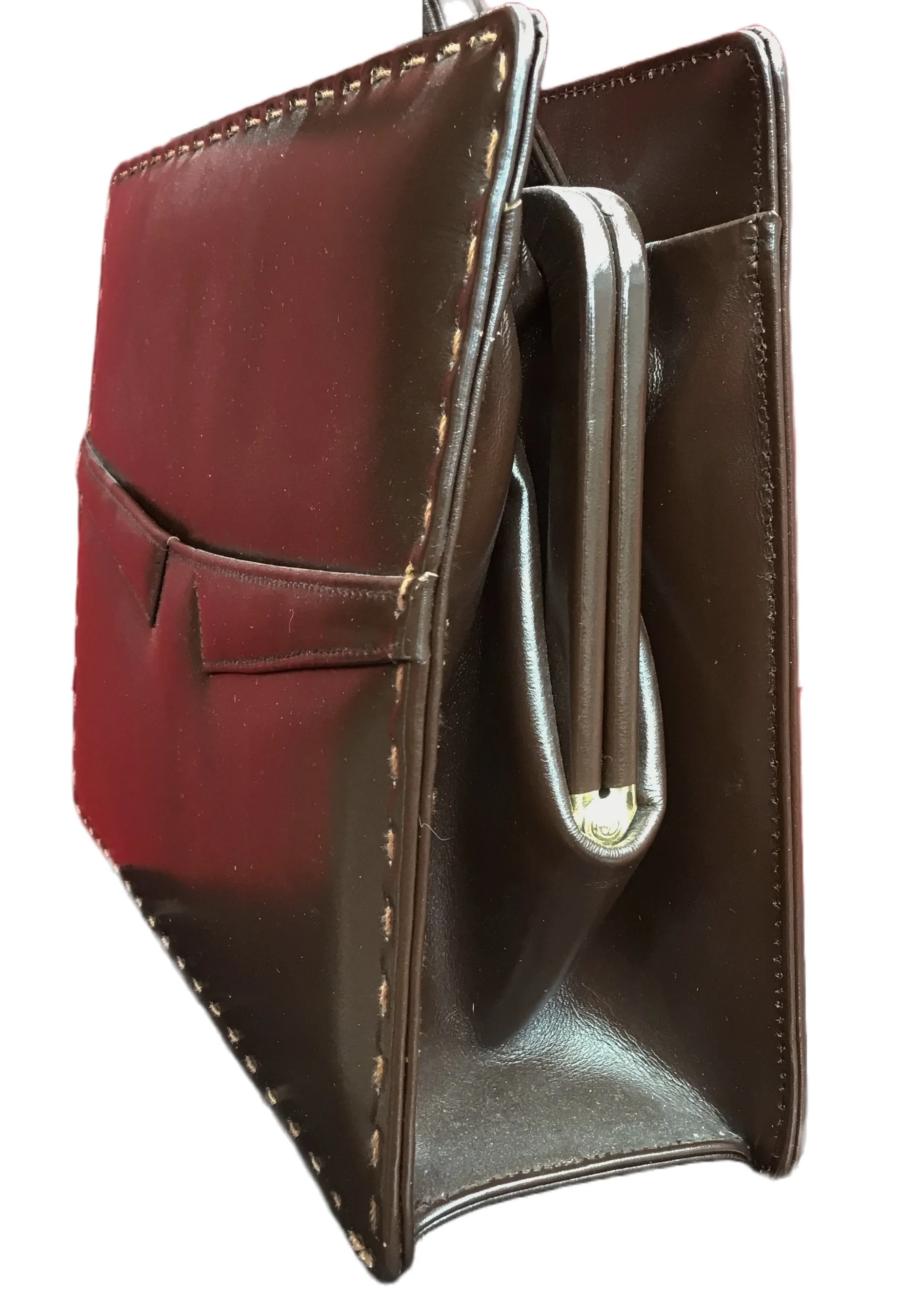 Vintage 1960s Widegate Brown Leather Handbag • Top Handle
