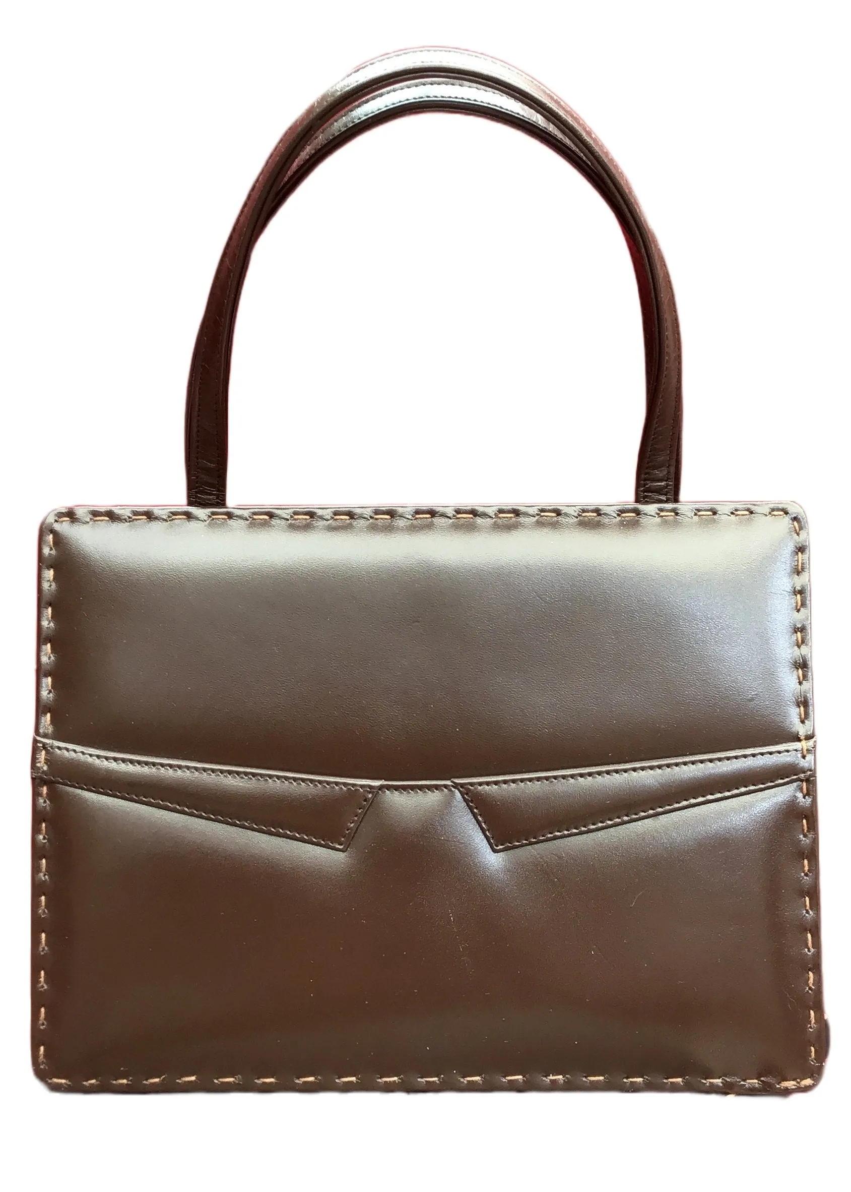 Vintage 1960s Widegate Brown Leather Handbag • Top Handle