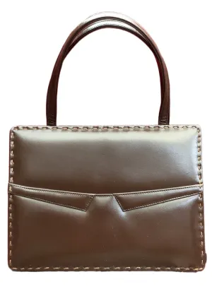 Vintage 1960s Widegate Brown Leather Handbag • Top Handle