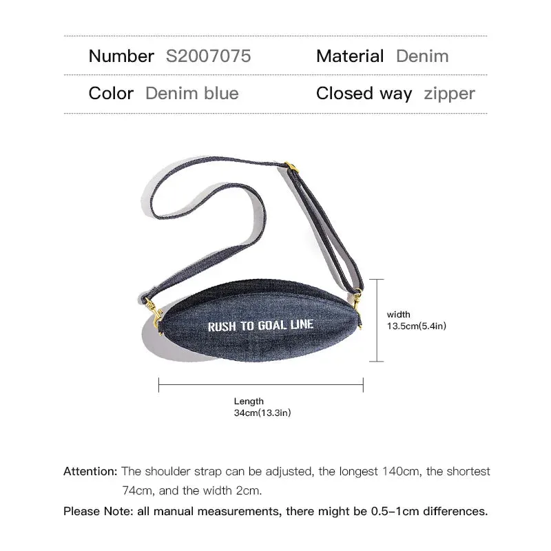 Vintage Rugby Bags For Men Women Belt Raw Debim Causual Retro Letter Chest Bag