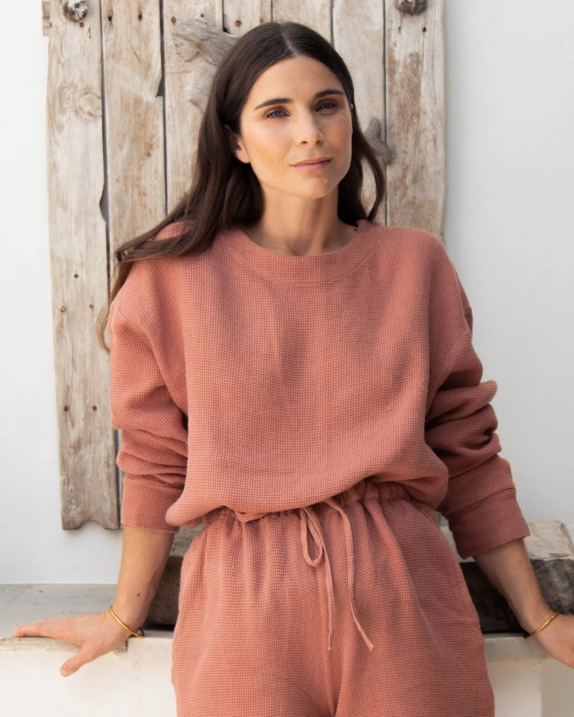 Waffle sweatshirt GRASSE in Burnt sienna