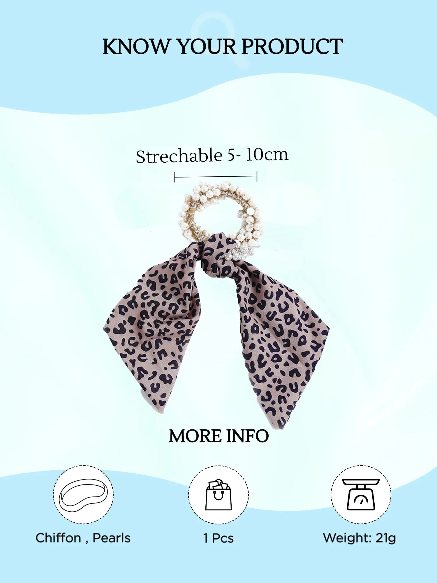 Yellow Chimes 2 Pcs Chiffon Soft Cloth 2 in 1 Design Printed Scrunchie Ponytail Holder with Bows Pearl Studded Hair Scrunchie Accessories for Women